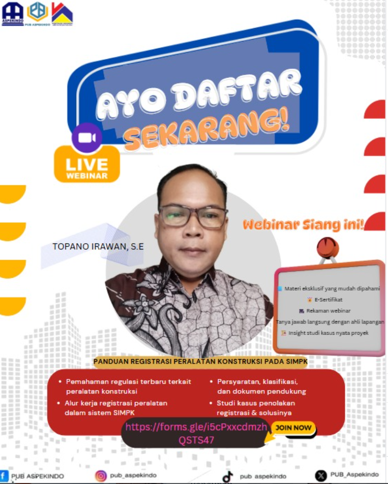 Webinar  Panduan Registrasi Peralatan Konstruksi pada SIMPK 